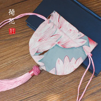 Kinesisk Stil Vintage Smycken Förvaringsväska Handgjorda Blommiga Mönster Påse Påse Tur Väskor Tofs I Bomull Dragsnodd Eller Väska