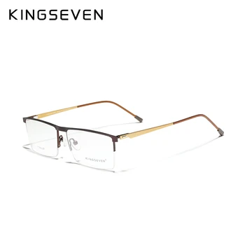 KINGSEVEN 2020 Titan Legering Optiska bågar Män Square Närsynthet Receptbelagda Glasögon Hane Metall Glasögon