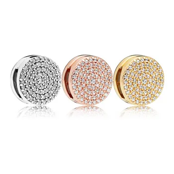 Klar CZ Elegans Rund Form Klipp Reflexions Pärlor för Smycken Gör 925 Sterling Silver Charm Pärlor för Reflexions Armband