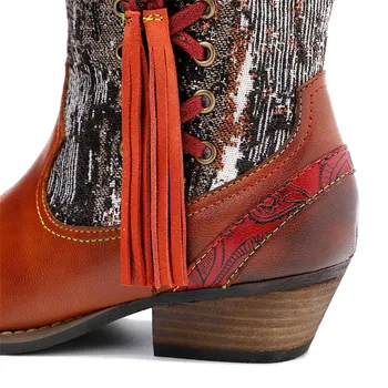 Klassiska Broderade Western Cowboy Boots För Kvinnor Äkta Läder Cowgirl Stövlar Chunky Heels Skor Kvinna Stövlar Handgjorda