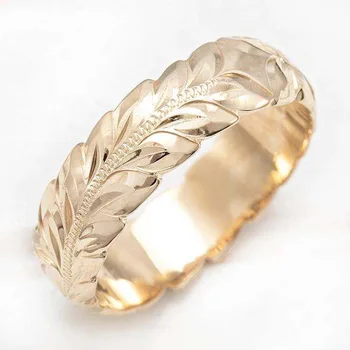 Klassiska Hawaii Carving Vine Ring Mode för Kvinnor Frangipani Blad Blomma Vete Öron Ring Årsdagen Gåvor Smycken Älskare