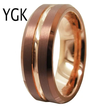 Klassiskt Bröllop förlovningsring Eller Volfram Ring Med Rose Golden Inne Män Jubileum Ring Part Eller Drop Shipping