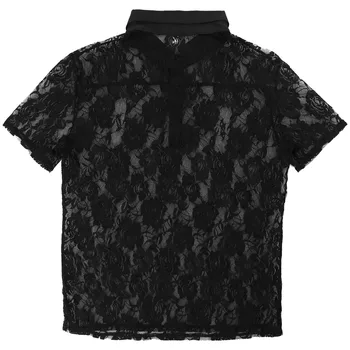 Kläder för män Mode Shirt Transparent Kostymer i Spets Ihåliga Ut Kavajslag kortärmad Mesh Nattklubb Parterna Shirts Toppar