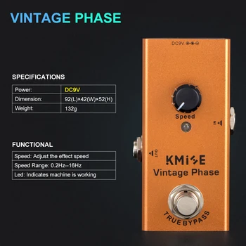 Kmise Gitarr Effekter Phaser Pedal för Elektrisk Gitarr DC 9V Enda Mini Vintage Phaser Pedal
