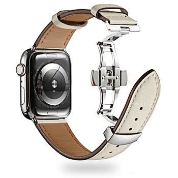 Ko Läder rem För Apple Titta på bandet 44mm armband iwatch serie 6 5 4 3 2 Lyx stål spänne 42mm loop 38mm Ersätter 40mm