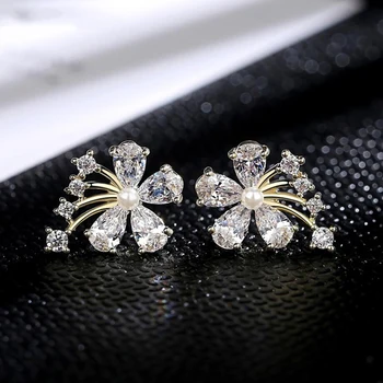 KOFSAC 2020 Utsökt Zircon Kristall Pärla Blomma Halsband Dam Smycken i 925 Sterling Silver Örhängen Kvinnor förlovningsfest Gåvor