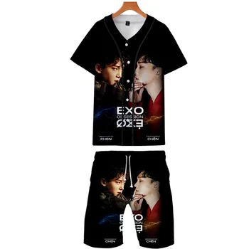 Kpop EXO 3D-Utskrivna Mode tvådelade Sommaren Baseball T-shirts+Beach Shorts Casual Hip Hop Lämplig Streetwear Kläder