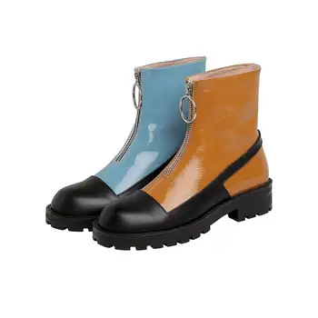 Krazing potten hög kvalitet lackläder rund tå helt blandad färg varma kontor dam vinter skor dragkedja klänning boots L03