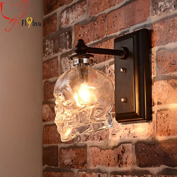 Kreativa loft Mänsklig Skalle ben vägg-lampa,E14 Skull Ghost klart Glas vägg lampetter för Bar och restaurang deco vägg armatur