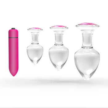 Kristall Glas Anal Plug 10 Frekvenser Vibrator Genomskinligt Glas Dildo Sexleksaker Smycken Butt Plugs Bullet Vibrator