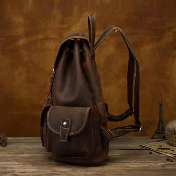 Kvalitet Läder Konstruktion Män Reser Casual Backpack Daypack Mode Säcken College School Student Laptop Väska Manliga 9950-d