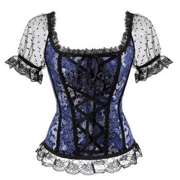 Kvinna Vintage Gotiska Viktorianska Blus 2020 Elastisk Svart Vit Topp Steampunk 6XL Plus Size Kvinnor, Kläder för Sommar T-Shirt Korsett
