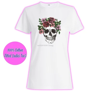Kvinnans Damer Flickor Tumblr Skull Gotiska Tjej 2 T-Shirt Biker Socker Skelett