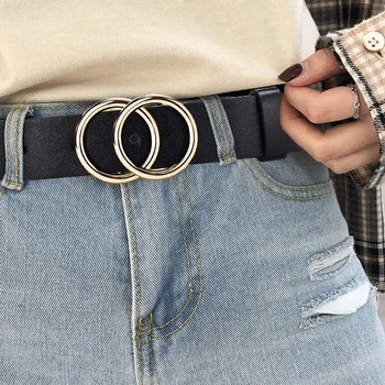 Kvinnliga avdrag sida guldspänne jeans vilda bälten för kvinnor mode studenter enkla New Circle Pin Bälte Spännen