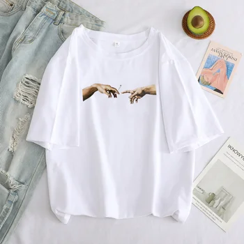 Kvinnliga T-shirt Kläder Michelangelo Ut Kvinnor T-Shirts med Roliga Estetiska Hand Graphic T-shirt Oversized Tshirt Casual Toppar Tees