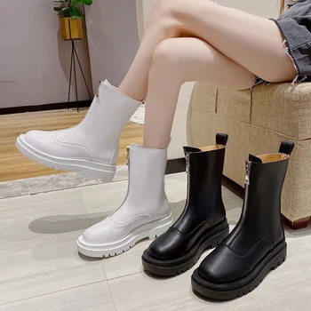Kvinnor Chunky Klack Boots Kvinna Skor Hösten Varumärke Designer Chelsea-Boots Kvinnliga Plattform Stövlar Lasdies Mode