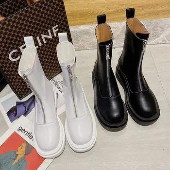 Kvinnor Chunky Klack Boots Kvinna Skor Hösten Varumärke Designer Chelsea-Boots Kvinnliga Plattform Stövlar Lasdies Mode