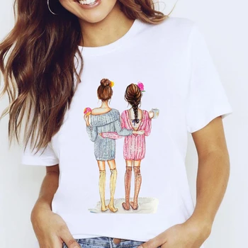Kvinnor Grafisk Tecknat Syster Vänner Trend 90-talet Mode Söt 2021 Dam Kläder Toppar Kläder Tees Ut Kvinnliga Tshirt T-Shirt