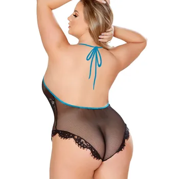 Kvinnor Plus Size Underkläder Sexiga Spets Body Nattkläder Siamesed Bodydoll Sleepwear Frestelsen Underkläder