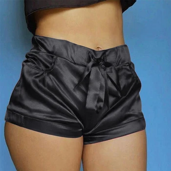 Kvinnor Rosa Satin Shorts Mode Sexig Bodycon Träning Flanell Korta Byxor Feminino Pantalones Mujer Fitness Mjuk Sportwear