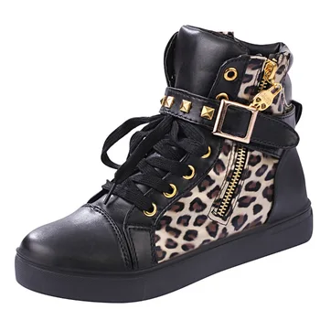 Kvinnor Stövlar Lyx Leopard Boots 2020 Plus Size 41 Mode Läder Dragkedja Motorcykel Skor Botas Mujer Avslappnade Kvinnor Stövlar