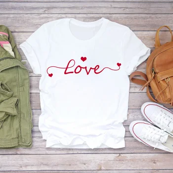 Kvinnor T-shirts Kärlek Happy Camper Mode kortärmad Sommar Höst 90-talet Print Dam Dam Grafiska T Shirt Top Kvinnliga Tee T-Shirt