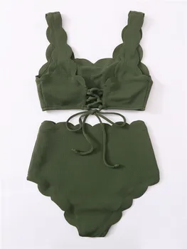 Kvinnor\u2019s Sexiga tvådelad Bikini som Passar Fräsch Färg Spred Bandage Vest och Hög Midja Trunkar