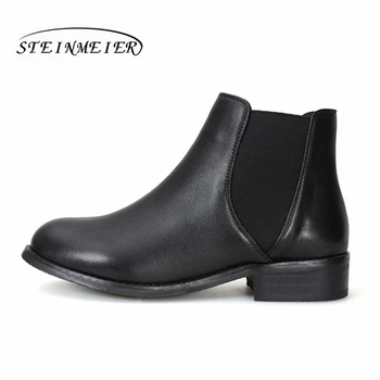 Kvinnor äkta Skinn svarta ankle Boots vintage retro Bekväm mjuk handgjord kvinnliga våren korta stövlar Skor