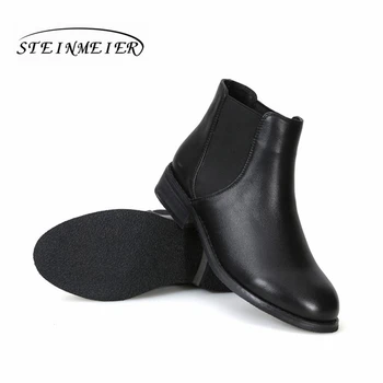 Kvinnor äkta Skinn svarta ankle Boots vintage retro Bekväm mjuk handgjord kvinnliga våren korta stövlar Skor