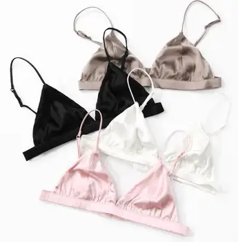 Kvinnors våren sommaren tunna sexig naturlig silke bras flickor underkläder trådlöst satin bh R721