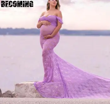 Lace Moderskap Klänning För Ett Foto Skjuta Lång Maxi Chiffong Moderskap Klänning Kläder För Gravida Kvinnor Graviditet Dress Fotografering Rekvisita