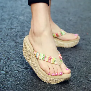 Ladies tofflor kvinnor Wedge sandal flipflops bilder Sommaren hälen hona+skor beach holiday Plattform Sandalias(i lager)