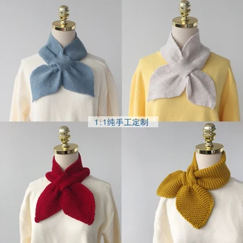Lady blinger stickade bow-knut cross-over halsdukar sydkorea stil ull, stickade halsdukar kvinnor söt vintern söta scarrf