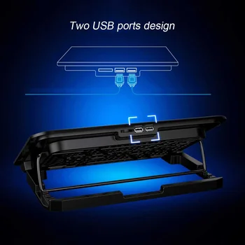 Laptop Cooling Pad 6 Fläktar och Dubbla USB-Portar Laptop Cooler med Ljus LCD-Display Notebook-ställ för 12-16 tum