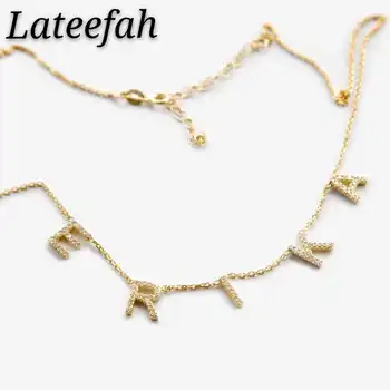 Lateefah Mode Custom Koppar Namn Choker Halsband Med 9,5 MM Personligt Brev Guld Choker Halsband För Kvinnors Gåvor