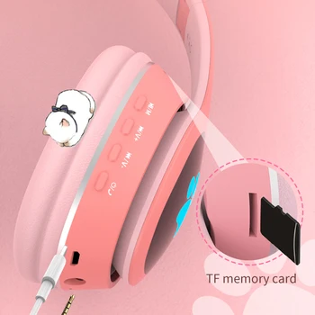 LED Katt Örat Bluetooth-5.0-Hörlurar 3,5 mm Plugg Musik FM-Card Player Over-Ear Wireless Headset för PC-Telefon