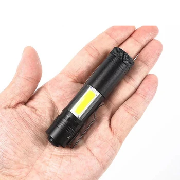 LED Mini Ficklampa Q5+COB Chip Bärbara Ficklampa Utomhus Vattentät Uppladdningsbara 14500-Batteri Vandring Fiske Camping Ljus