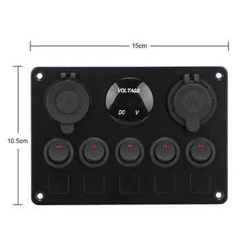 LEEPEE Digital Voltmeter med Dubbla USB-Port 12V Eluttag Kombination Bil Marina LEDDE Rocker Switch Panel Vattentät