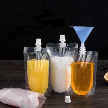 Leotrusting 100st Stå upp Plast Dricka Förpackning Påse Pip Väska för Dryck Vätska som Juice Mjölk bröllopsfest Dricka Väskor
