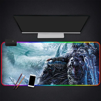 Lich King Anime World of Warcraft, WOW Spel RGB MousePad Stor Låsning Edge Hastighet Spelet Gamer LED musmatta Mjuk Laptop Mat