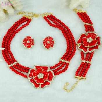 Liffly Mode Brud Dubai Smycken Uppsättningar för Kvinnor i Afrika Pärlor Smycken Ställer Brudtärna Bröllop Färgglada Pärla Halsband Set Design