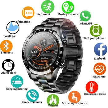 LIGE 2020 Nya Mens Aktivitet Smart Watch Full pekskärm Bluetooth-ring Stål band smartwatch för Android-IOS-Telefonen Vattentät