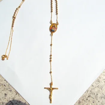 Lojala Cool 22 K 24 K Thailändska Baht Fina Gold Filled Cross/Krucifix Hängande & Rosario Radband Halsband Kedja 60 CM + 10 CM lång
