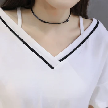 Lucyever Plus Size Kvinnor T-Shirt Sexig Cross V Hals, Kort Ärm Dam Tee Casual Mode Volanger Sommaren Koreanska Lös Topp Dam