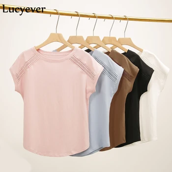 Lucyever Plus-Storlek M-5XL Kvinnor T-Shirt Sommaren Kort Batwing Ärm Kvinnliga Top Harajuku Tees Bomull Rosa koreanska Kvinnliga Kläder