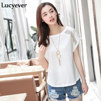 Lucyever Plus-Storlek M-5XL Kvinnor T-Shirt Sommaren Kort Batwing Ärm Kvinnliga Top Harajuku Tees Bomull Rosa koreanska Kvinnliga Kläder