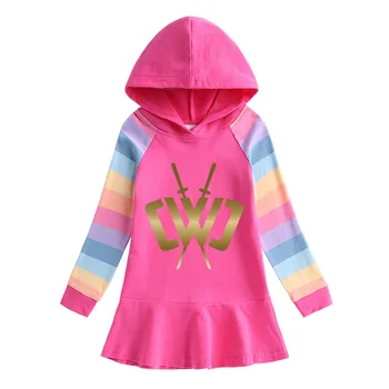 LYHO Rainbow Flickor Dress Våren 2021 Småbarn Lång Ärm Klänningar Baby Kläder huvtröja för Barn Kläder 2-8 År