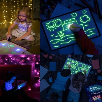 Lysande 3D-Ritning Styrelsen Med Ljus-Kul Fluorescerande Utveckla Leksak Graffiti ritbord för Barnen Eller Leksak A3 A4 A5