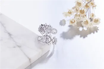 Lyx 925 sterling silver ringar för flicka Kvinnor Julklapp Cocktail söt silver Justerbar ring Simulerade Diamant Smycken