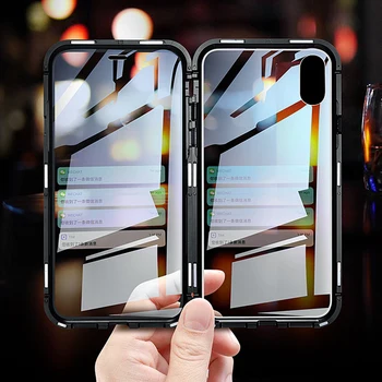 Lyx fodral Till Apple iPhone XS MAX XS X XR 7 8 Plus 360 Fullt Skydd Fallet Magnetiska Härdat Glas Aluminium Metal Case Cover